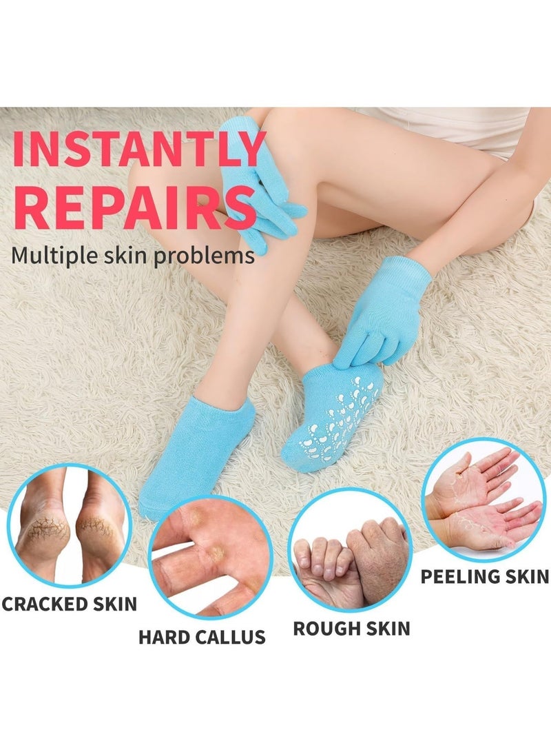 ChicAbode 4 Pcs Moisturizing Gloves and Socks Set, Gel Spa Therapy Set, Soften and Repair Dry Cracked Skin, Hands and Feet Skin Care, Effective for Dry Chapped Hands and Feet, Reusable, Comfortable Fabric, Blue - Image 4